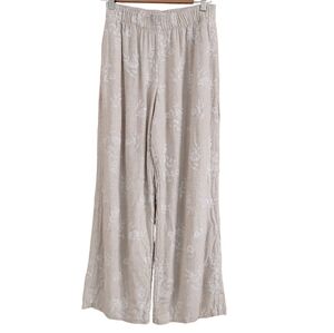 Abercrombie & Fitch Floral Embroidered  Linen Blend Cropped Pants
